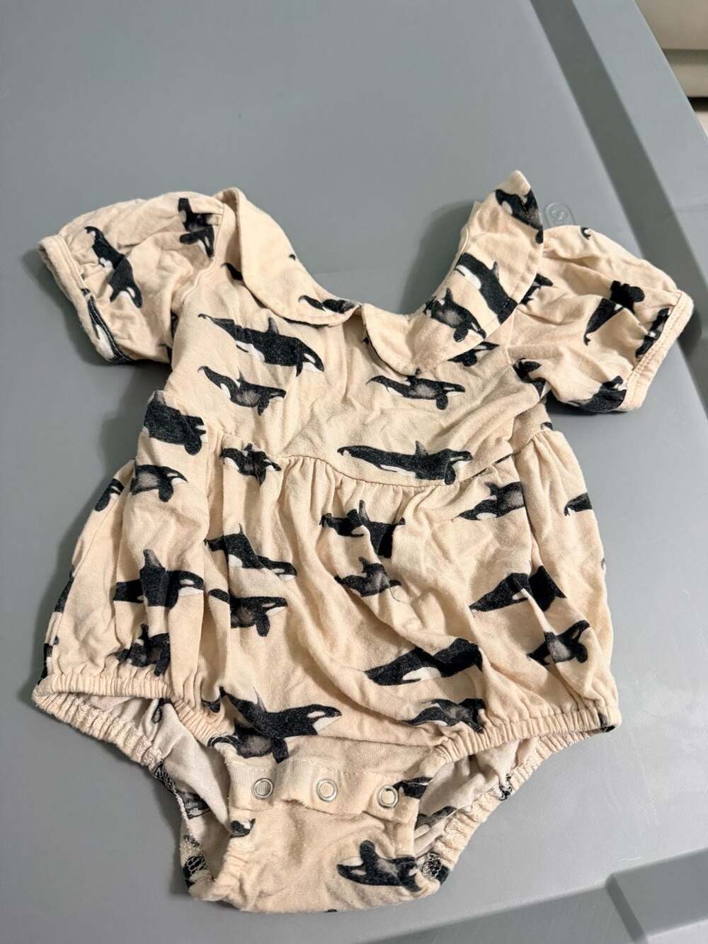 Kate Quinn Orcas Peter Pan Romper Size 6-12m Beige Modal